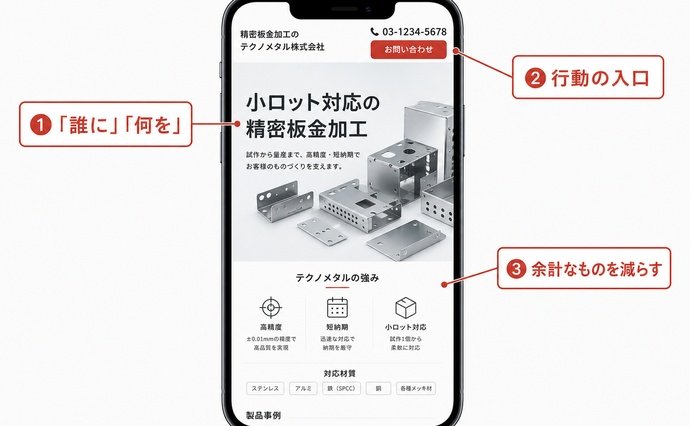 ファーストビューの構成要素を示す図解。